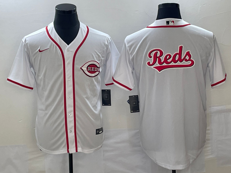 Men's Cincinnati Reds White Team Big Logo Cool Base Stitched Baseball Jersey Men's Cincinnati Reds White Team Big Logo Cool Base Stitched Baseball Jersey